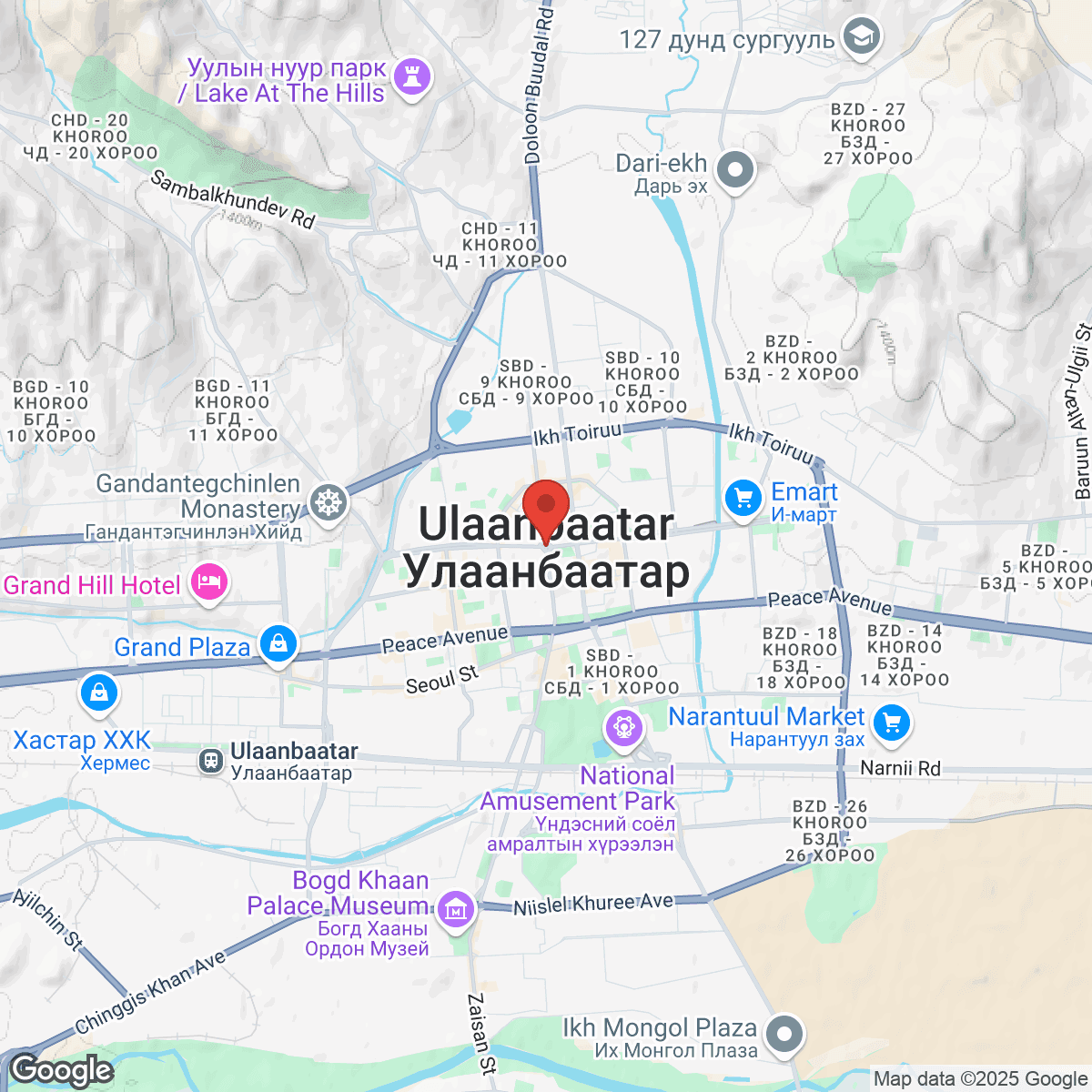 Map of Ulaanbaatar showing restaurant location